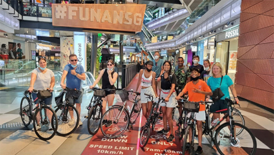 Cycle through Funan Mall in Singapore